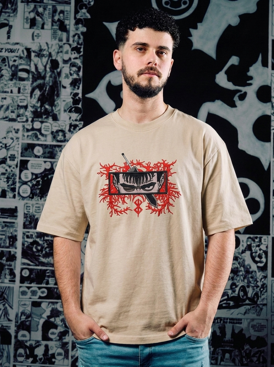 Berserk Embroidered T-Shirt – Griffin Sword – Beige