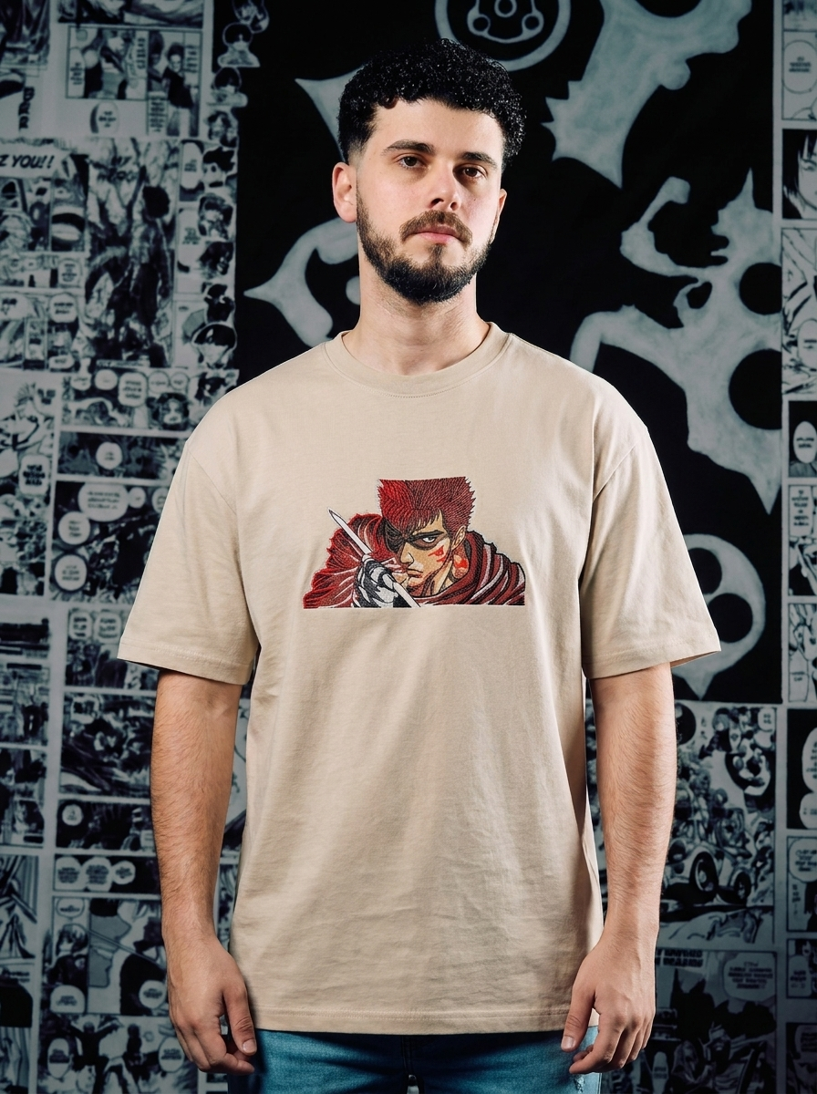 Berserk Embroidered T-Shirt – Eclipse Survivor – Beige