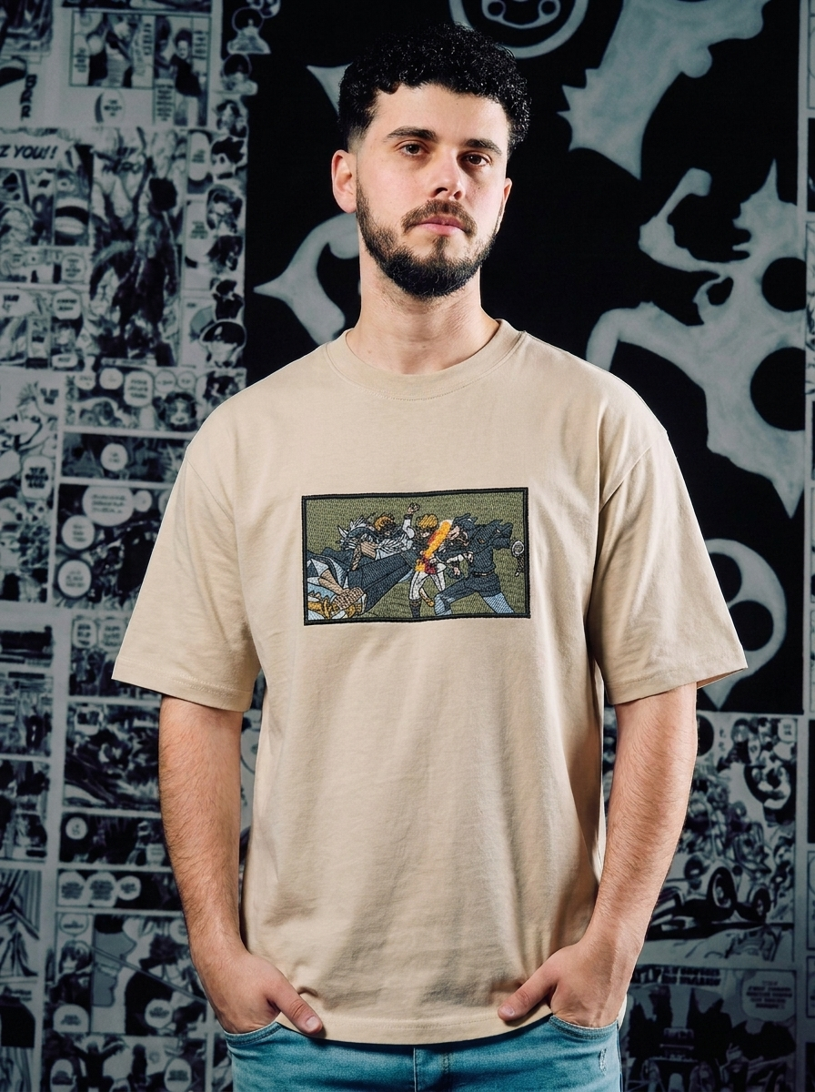 Black Clover Embroidered T-Shirt – Anti-Magic Swordsman – Beige