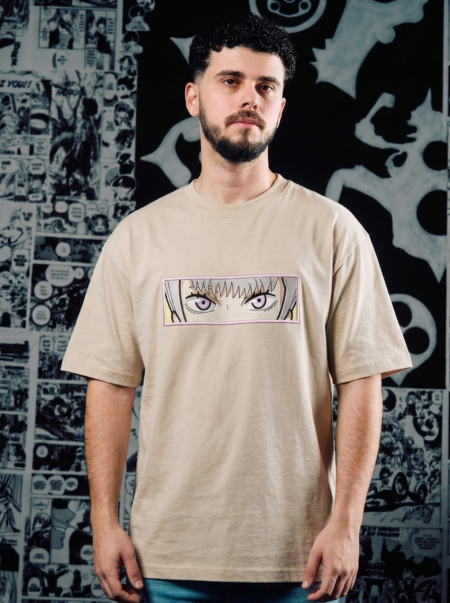 Black Clover Embroidered T-Shirt – Grimoire Bearer – Beige