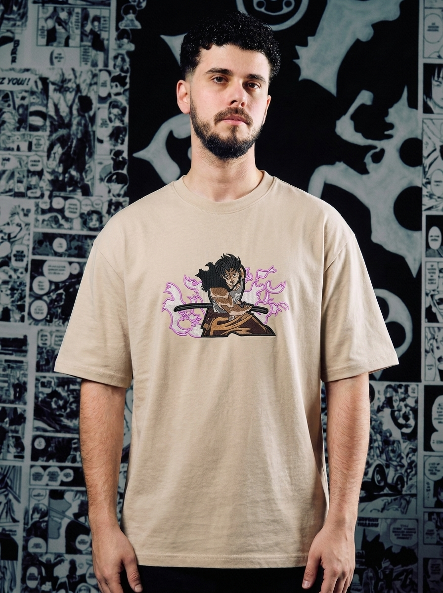 Black Clover Embroidered T-Shirt – Devil Union Knight – Beige
