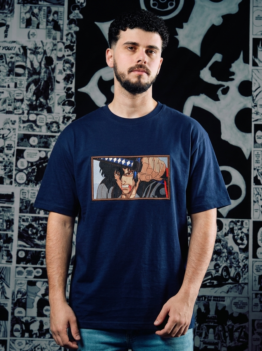 Berserk Embroidered T-Shirt – Black Swordsman – Navy