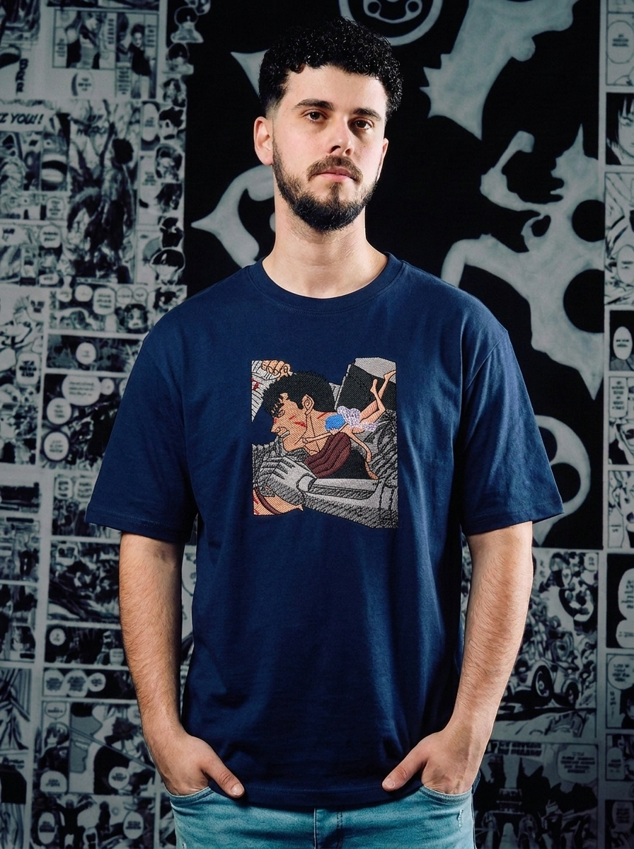 Berserk Embroidered T-Shirt – Hawk of Light – Navy