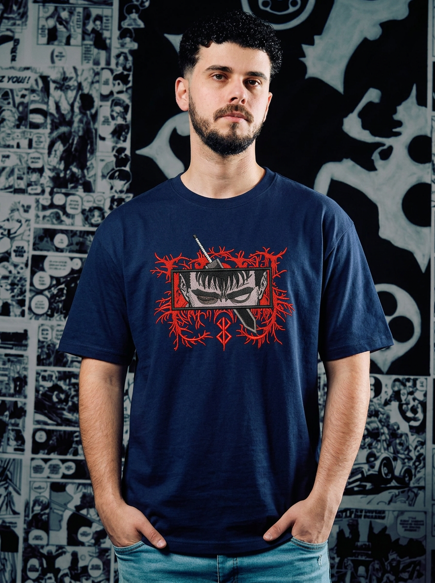 Berserk Embroidered T-Shirt – Griffin Sword – Navy