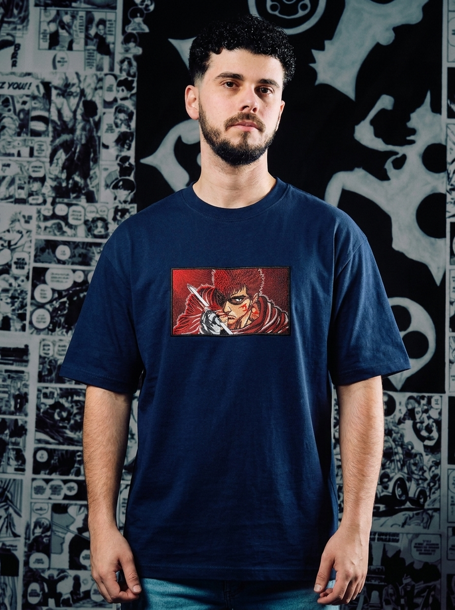Berserk Embroidered T-Shirt – Eclipse Survivor – Navy