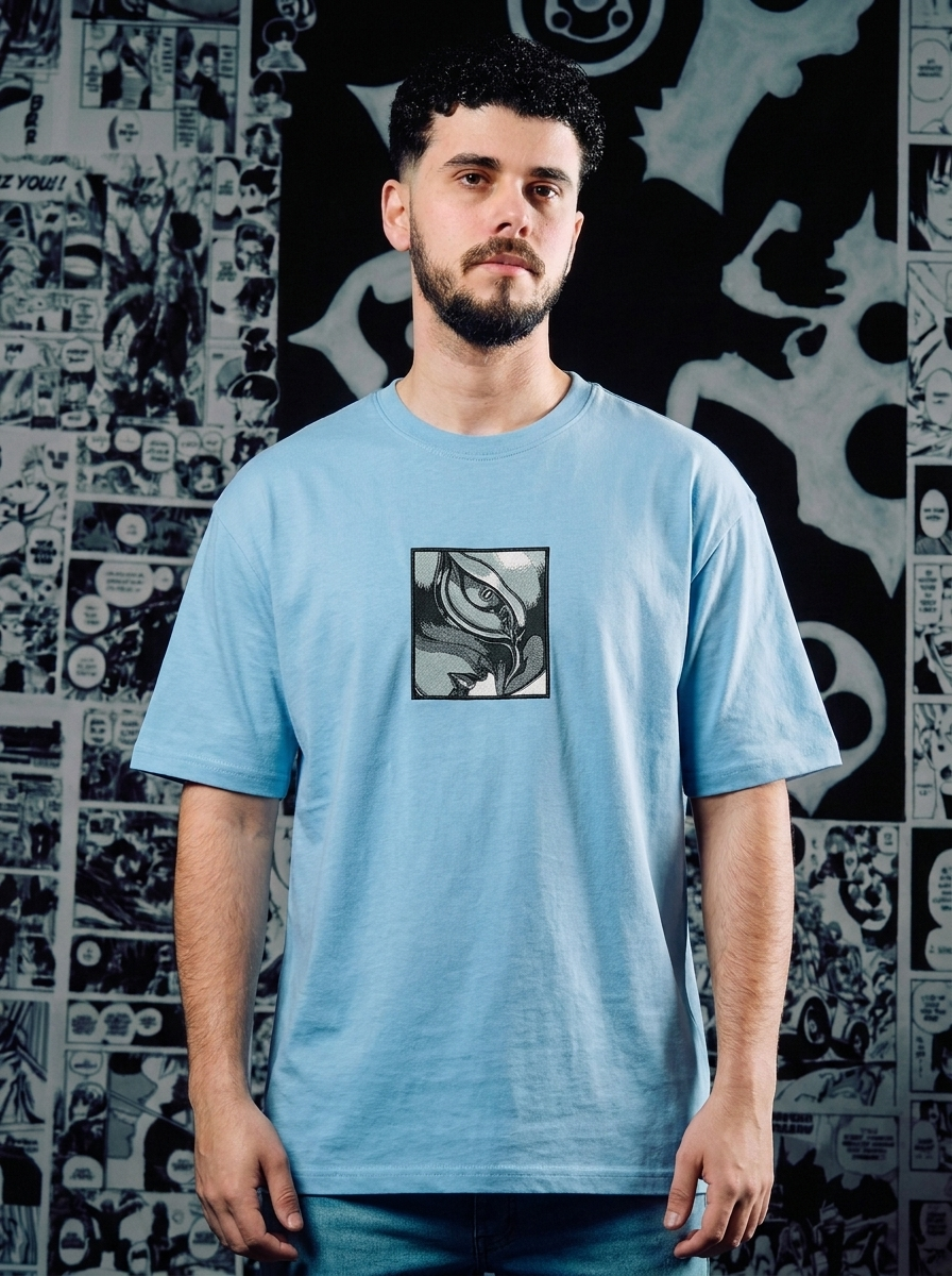 Berserk Embroidered T-Shirt – Band of the Hawk – Light Blue