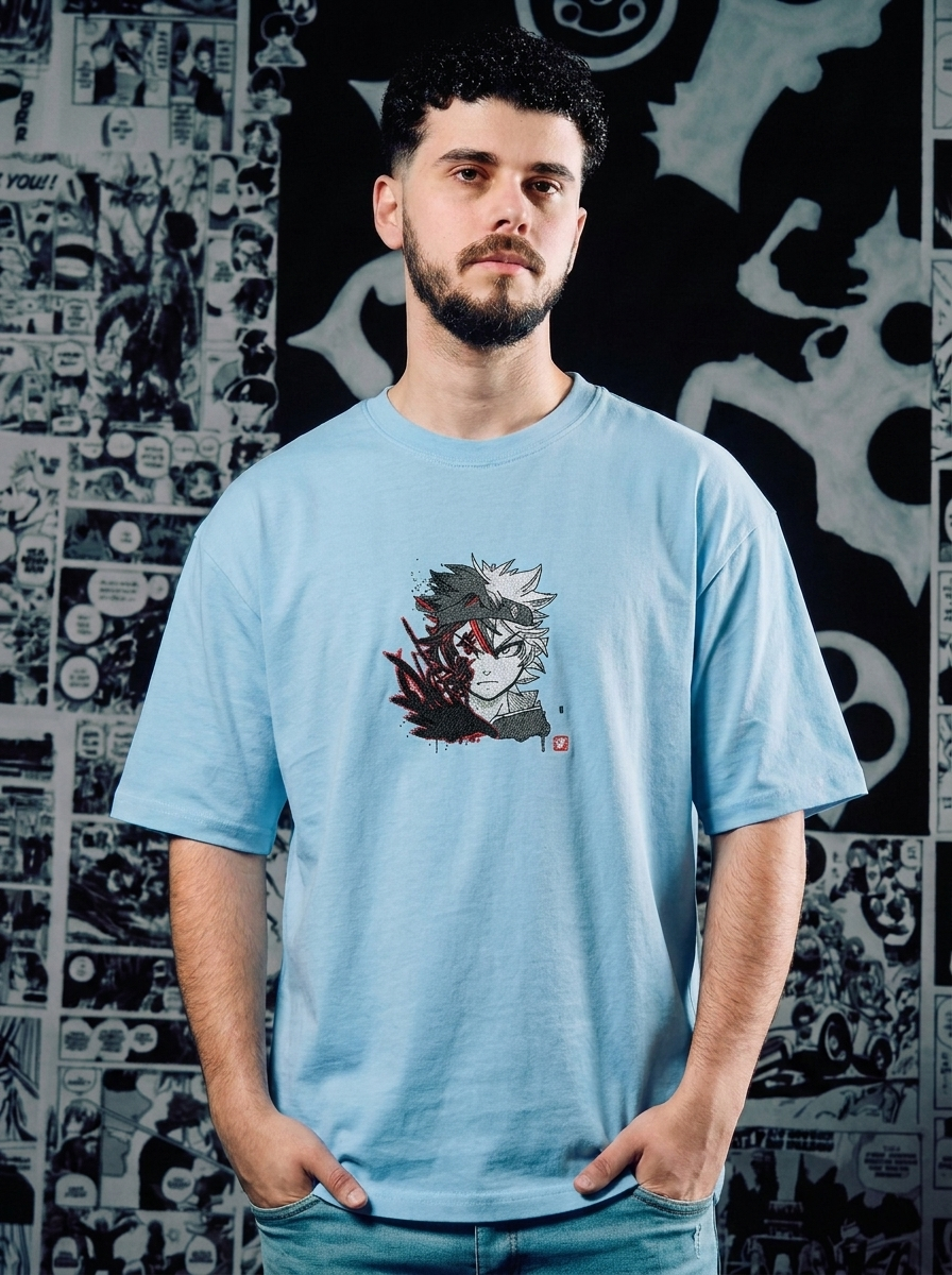 Black Clover Embroidered T-Shirt – Wind Spirit Mage – Light Blue