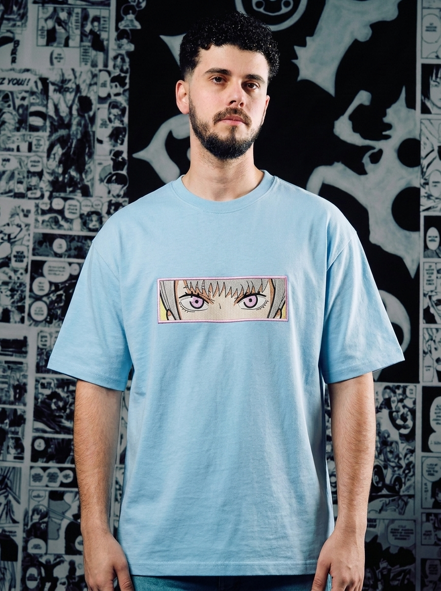 Black Clover Embroidered T-Shirt – Grimoire Bearer – Light Blue