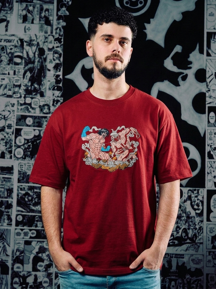 Baki Embroidered T-Shirt – Underground Fighter – Dark Red