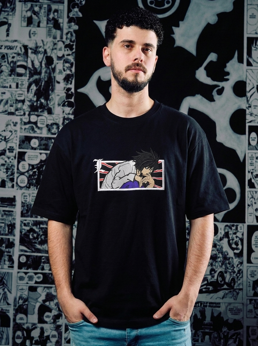 Death Note Embroidered T-Shirt – Just Justice – Black