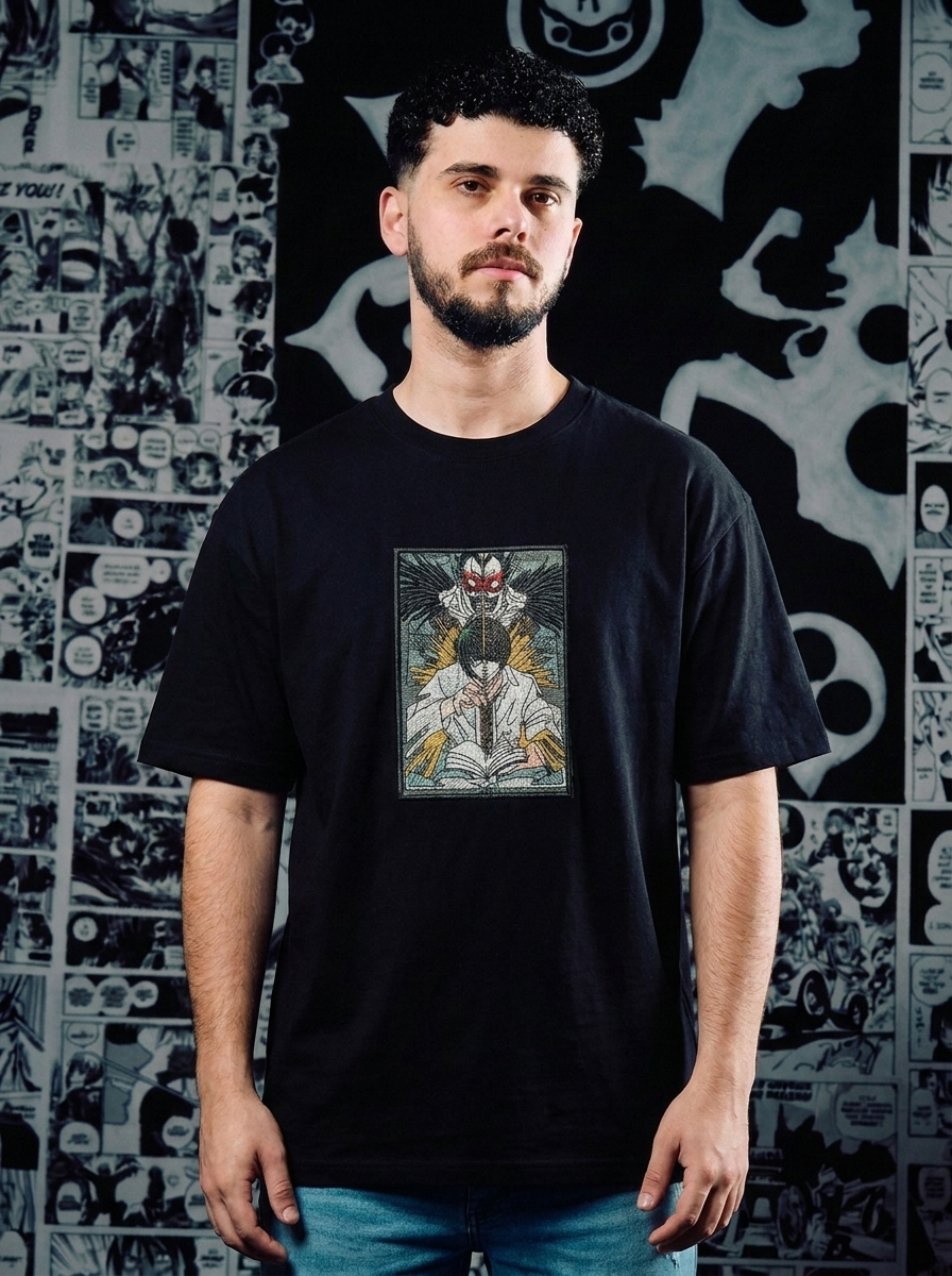 Death Note Embroidered T-Shirt – Shinigami's Apple – Black