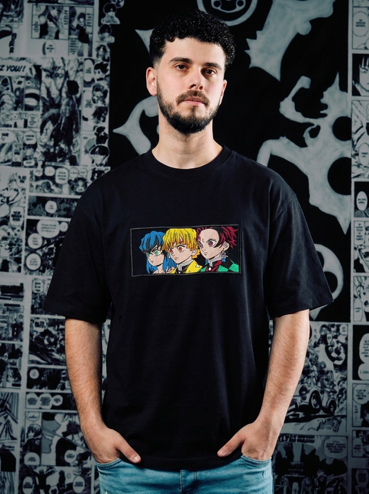 Demon Slayer Embroidered T-Shirt – Thunderclap and Flash – Black