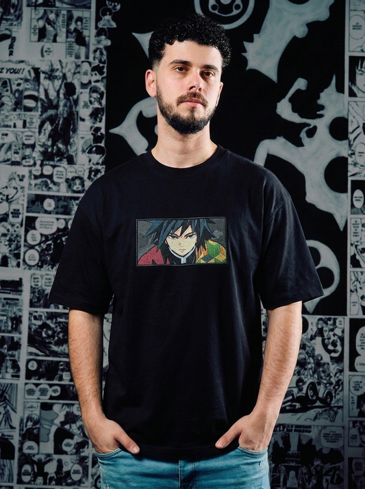 Demon Slayer Embroidered T-Shirt – Upper Moon Three – Black