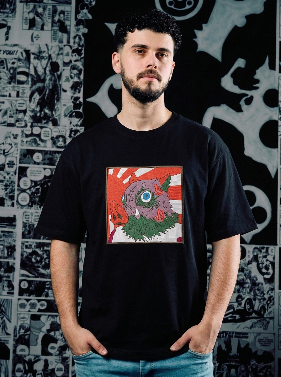 Demon Slayer Embroidered T-Shirt – Upper Moon Six: Gyutaro – Black