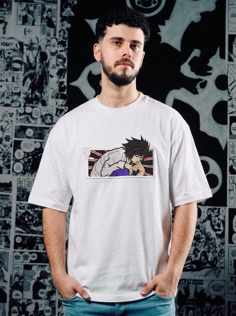 Death Note Embroidered T-Shirt – Just Justice – White