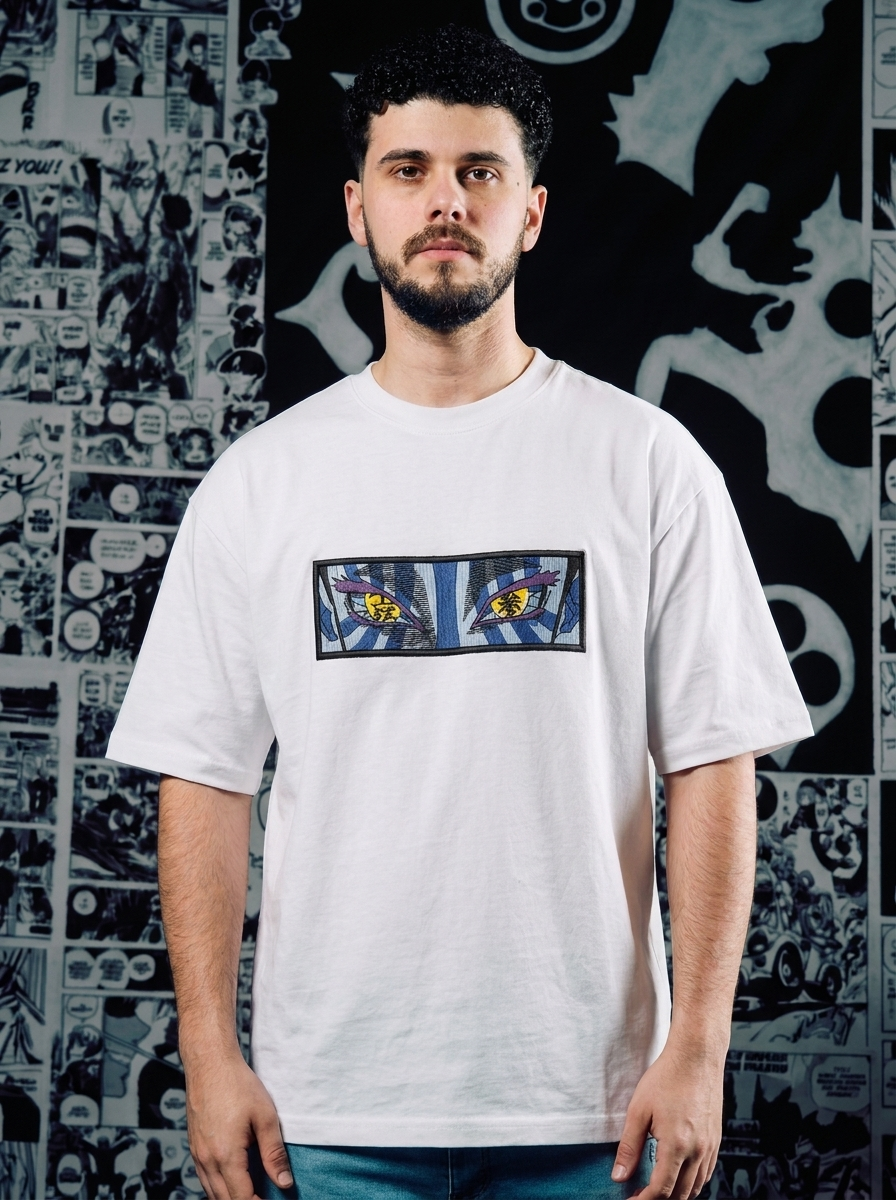 Demon Slayer Embroidered T-Shirt – Water Breathing – White