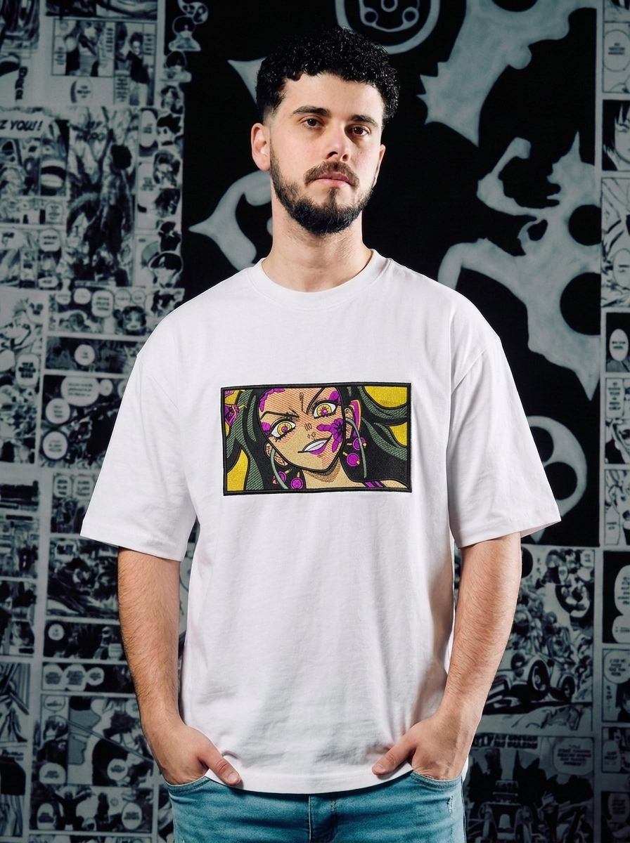 Demon Slayer Embroidered T-Shirt – Water Hashira – White