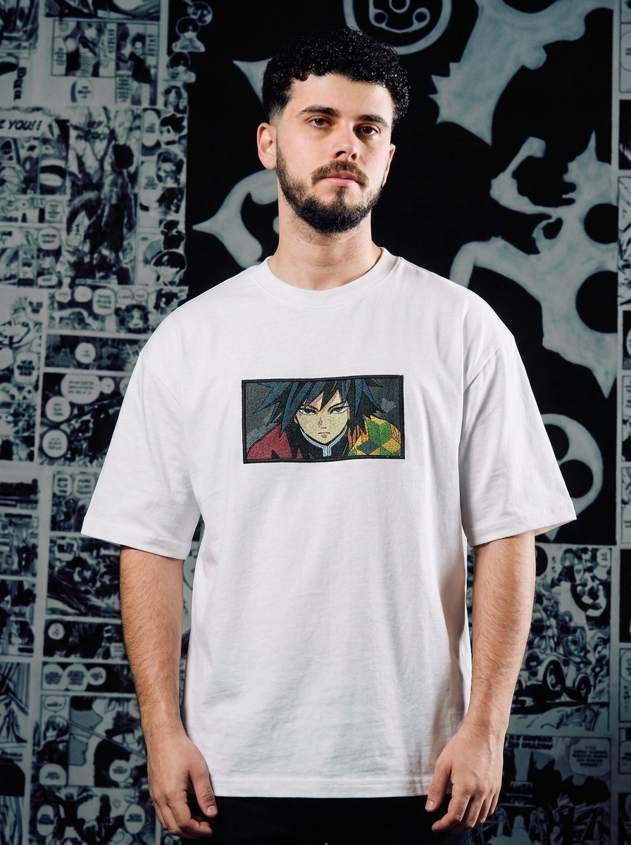 Demon Slayer Embroidered T-Shirt – Upper Moon Three – White