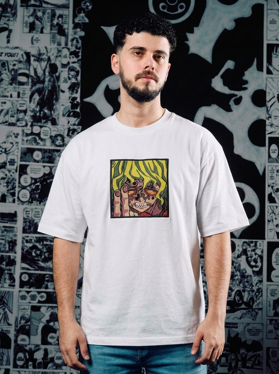 Demon Slayer Embroidered T-Shirt – Wind Hashira – White
