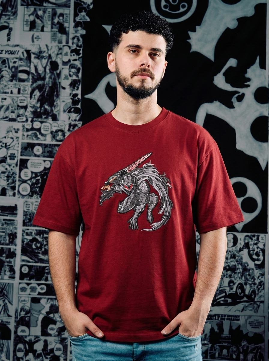 Demon Slayer Embroidered T-Shirt – Inner Demon – Dark Red
