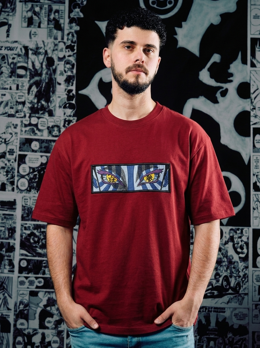 Demon Slayer Embroidered T-Shirt – Water Breathing – Dark Red