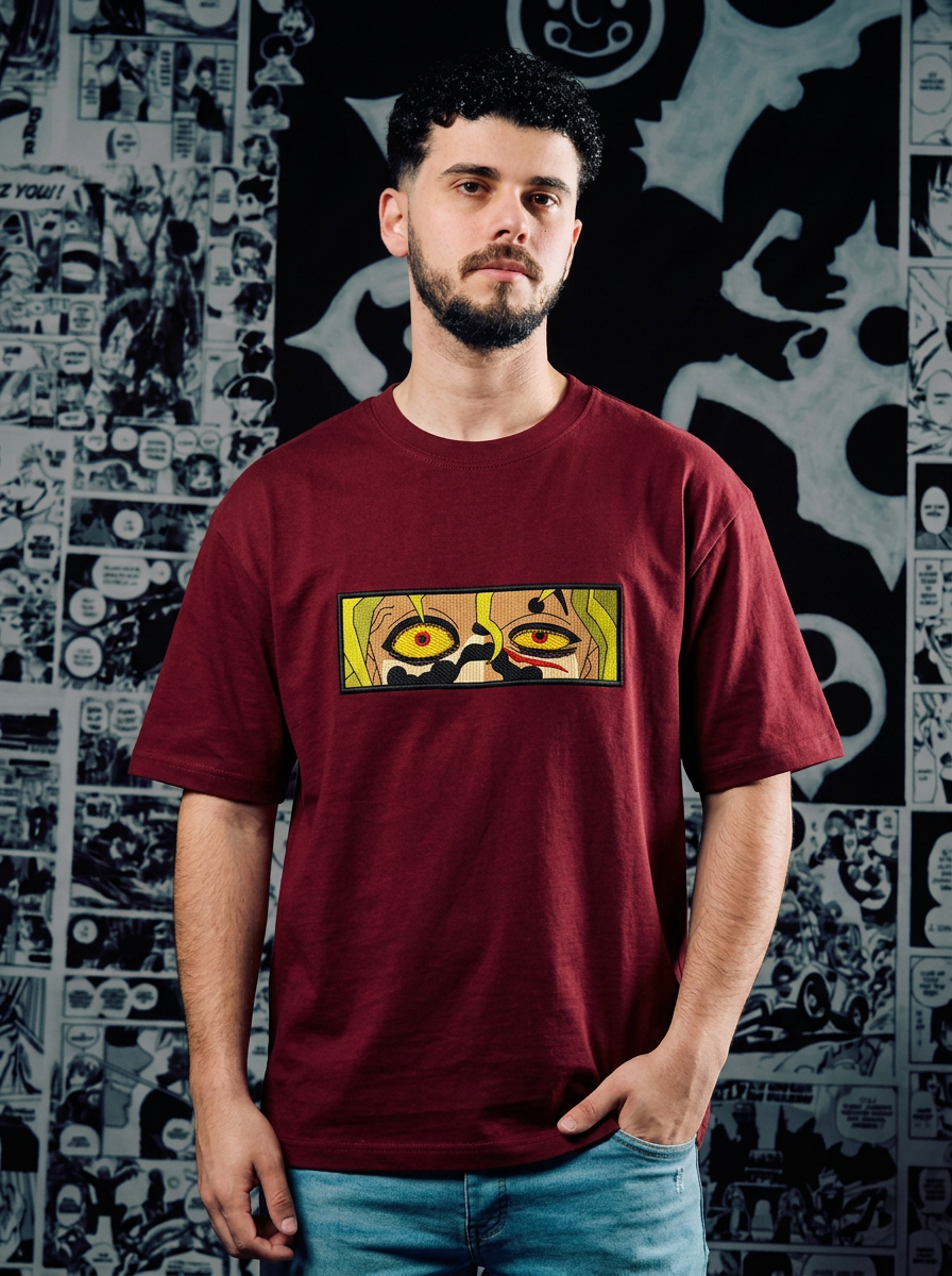 Demon Slayer Embroidered T-Shirt – Mist Hashira – Dark Red