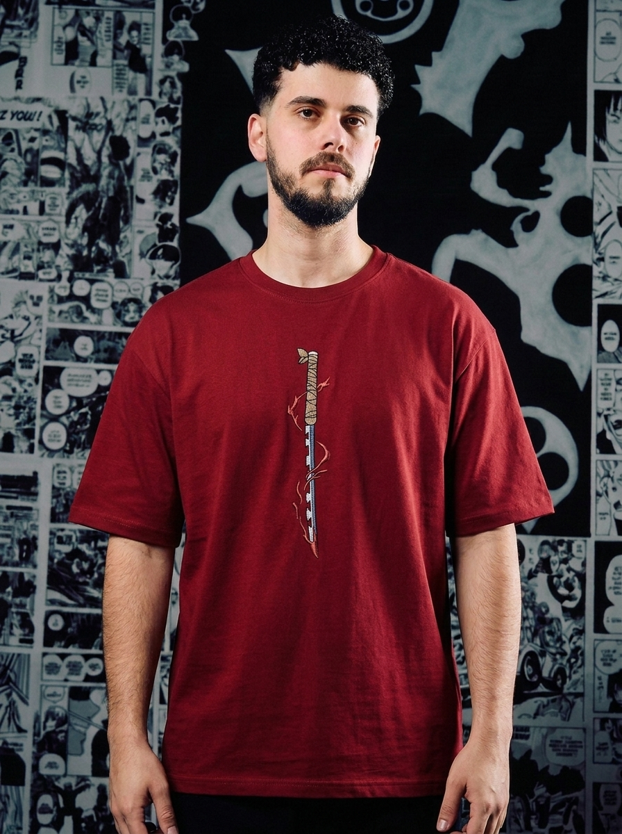 Demon Slayer Embroidered T-Shirt – Upper Moon Six: Daki – Dark Red
