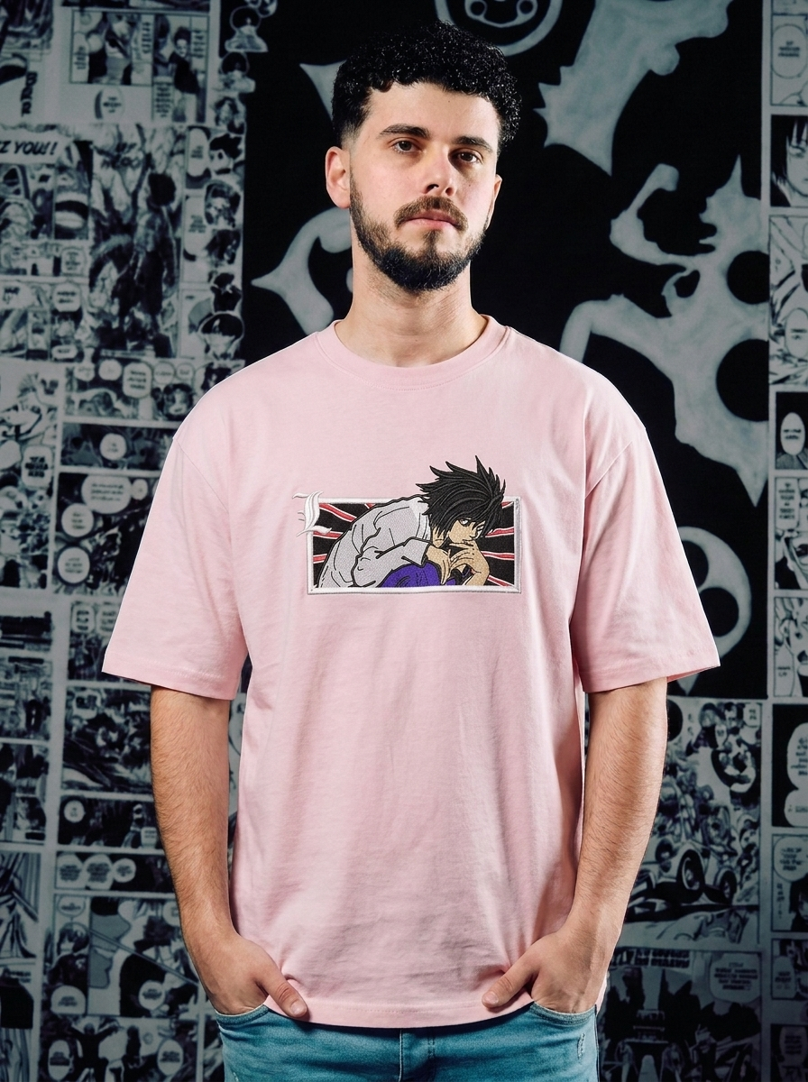 Death Note Embroidered T-Shirt – Just Justice – Light Pink