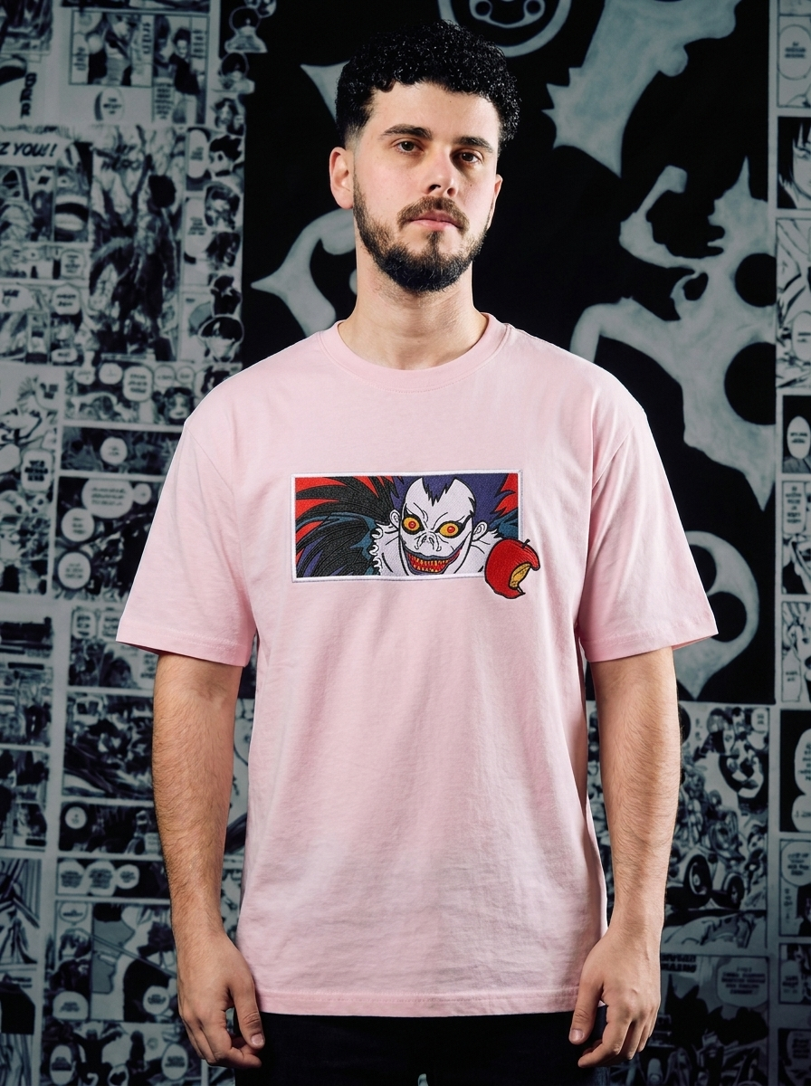 Death Note Embroidered T-Shirt – The World's Greatest Detective – Light Pink