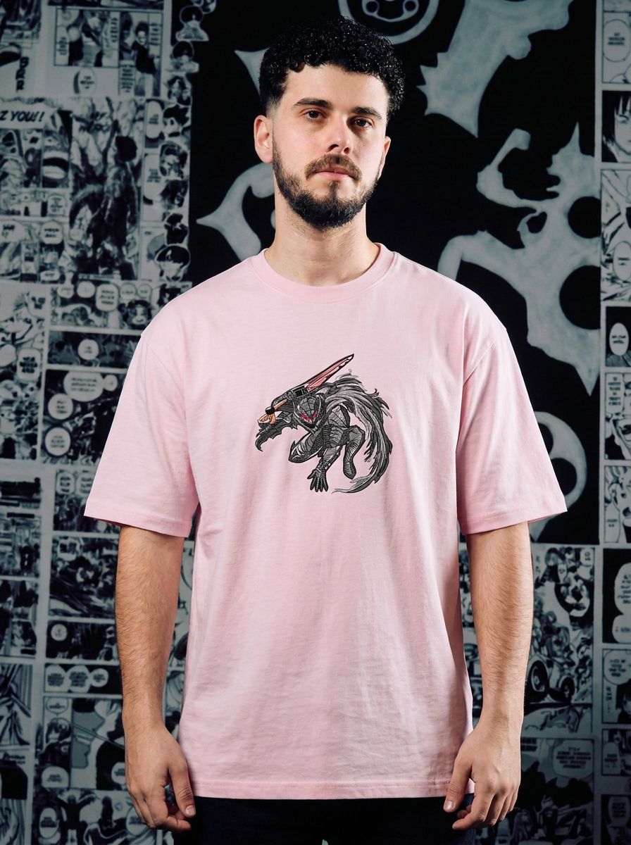 Demon Slayer Embroidered T-Shirt – Inner Demon – Light Pink
