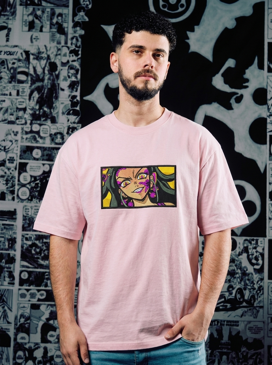 Demon Slayer Embroidered T-Shirt – Water Hashira – Light Pink