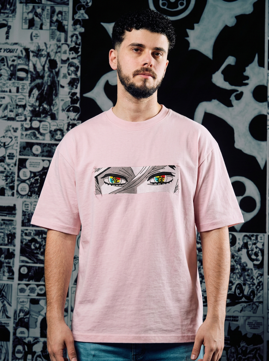 Demon Slayer Embroidered T-Shirt – Insect Hashira – Light Pink