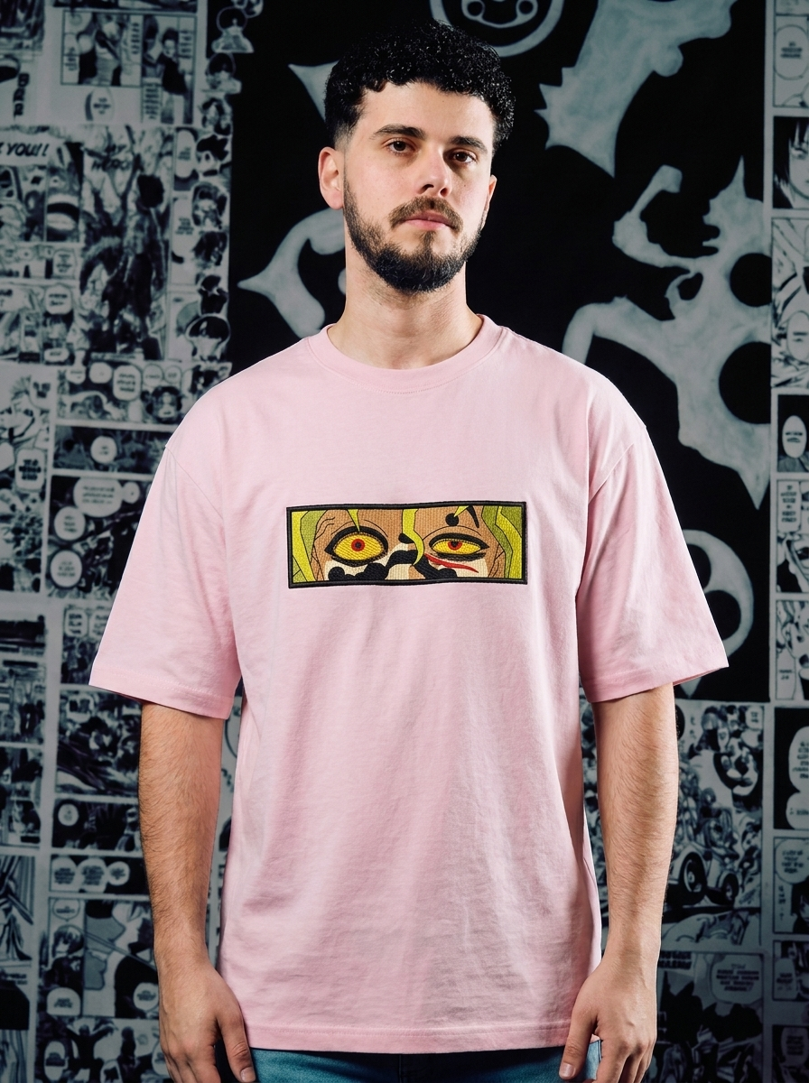 Demon Slayer Embroidered T-Shirt – Mist Hashira – Light Pink