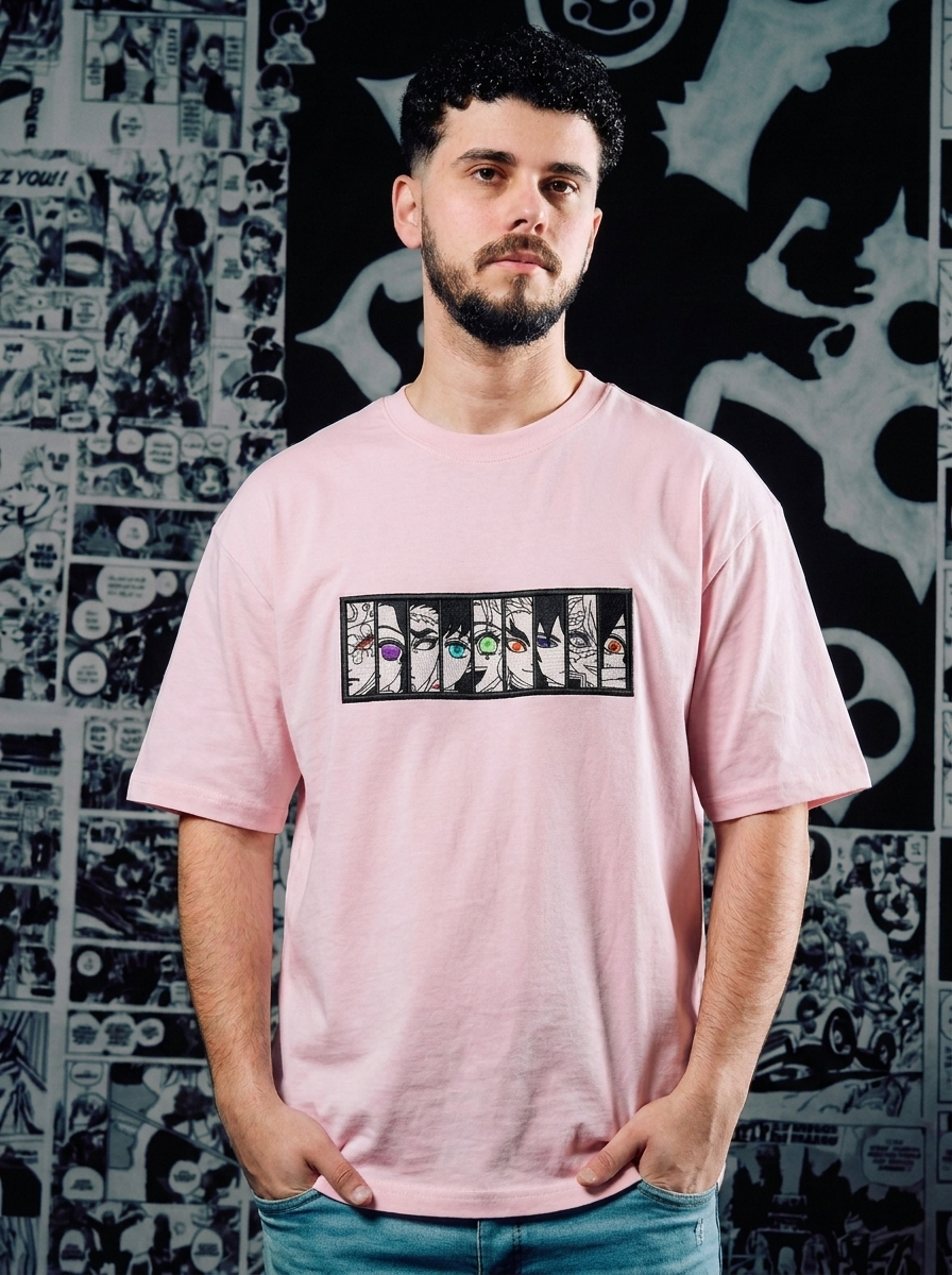 Demon Slayer Embroidered T-Shirt – Serpent Hashira – Light Pink