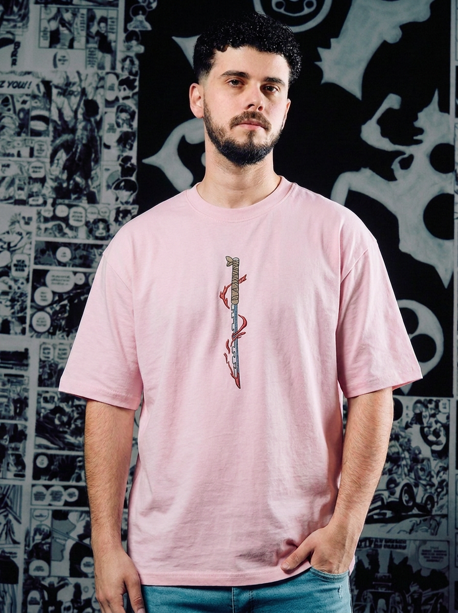 Demon Slayer Embroidered T-Shirt – Upper Moon Six: Daki – Light Pink