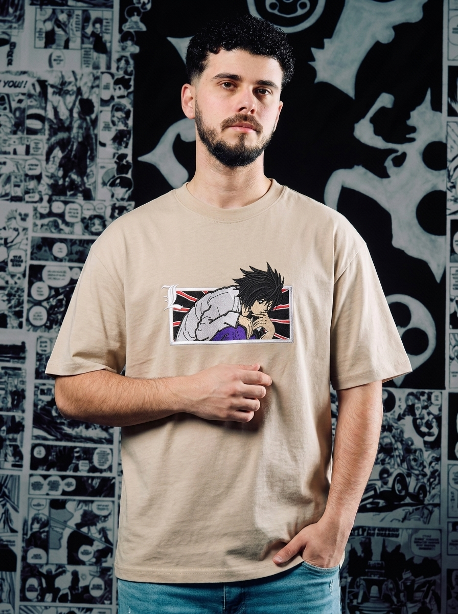 Death Note Embroidered T-Shirt – Just Justice – Beige