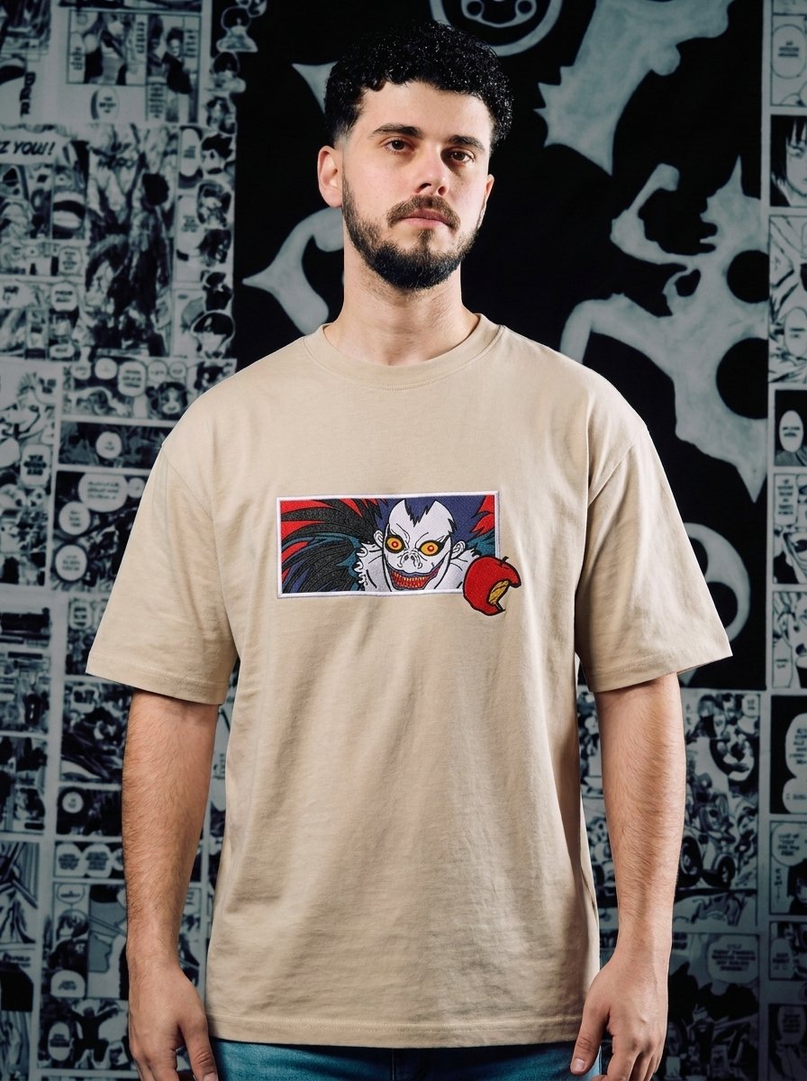 Death Note Embroidered T-Shirt – The World's Greatest Detective – Beige