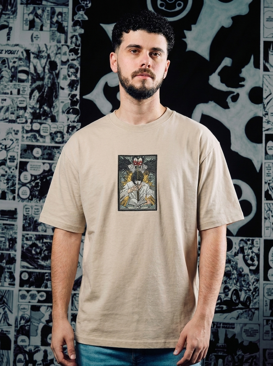 Death Note Embroidered T-Shirt – Shinigami's Apple – Beige