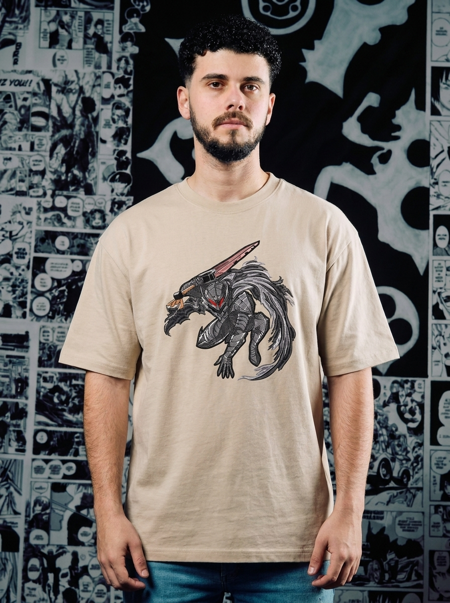 Demon Slayer Embroidered T-Shirt – Inner Demon – Beige