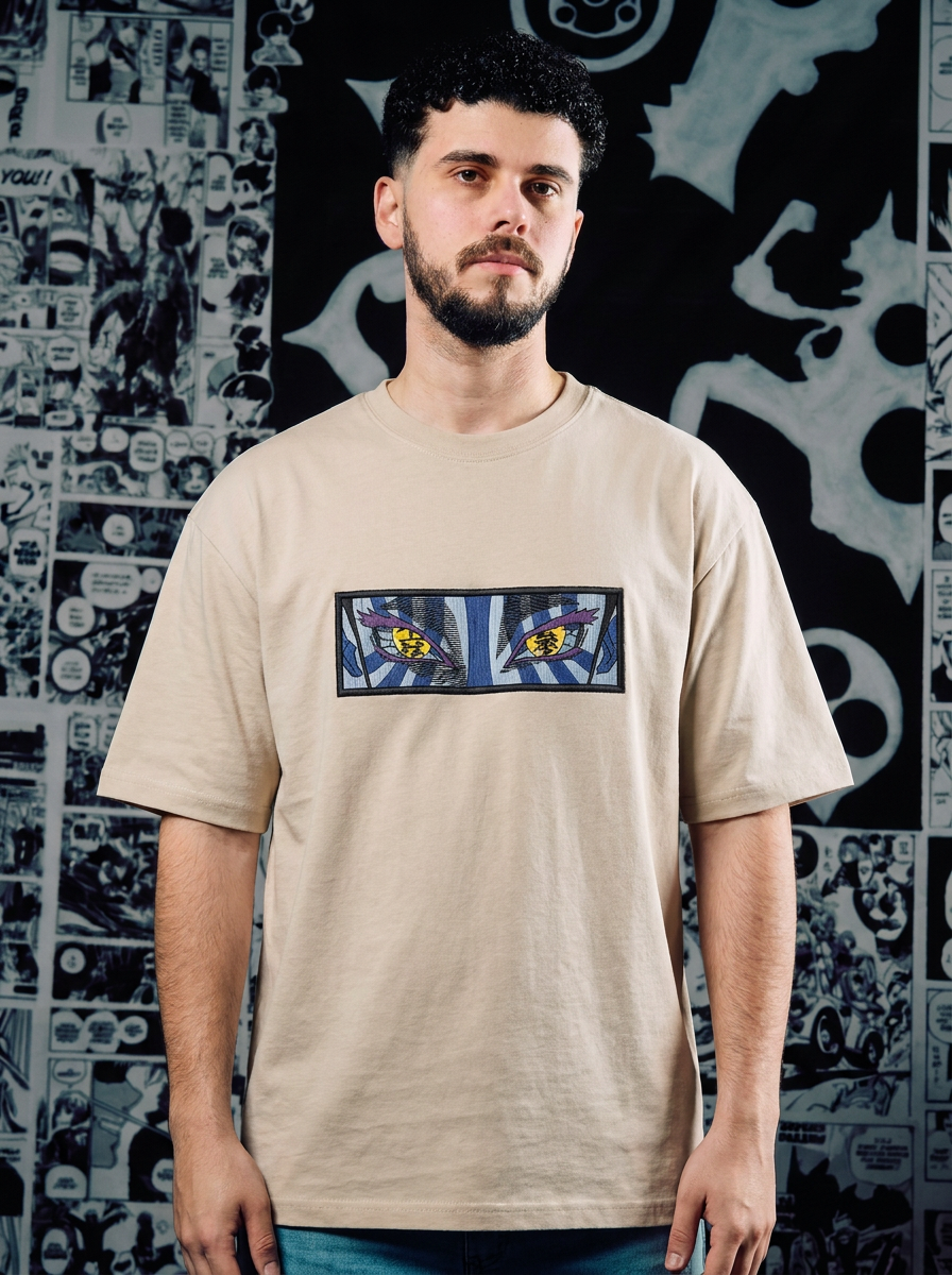Demon Slayer Embroidered T-Shirt – Water Breathing – Beige