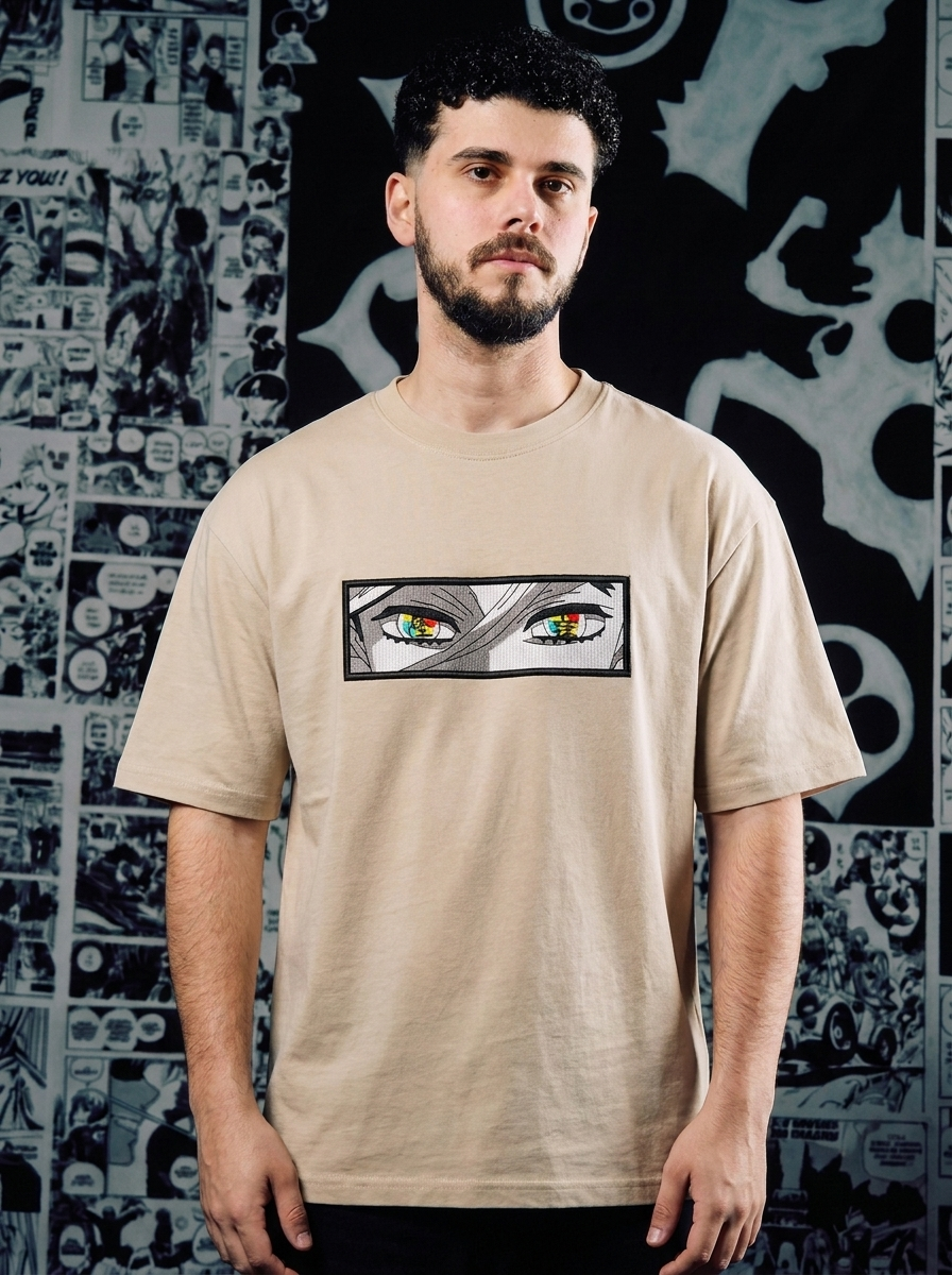 Demon Slayer Embroidered T-Shirt – Insect Hashira – Beige