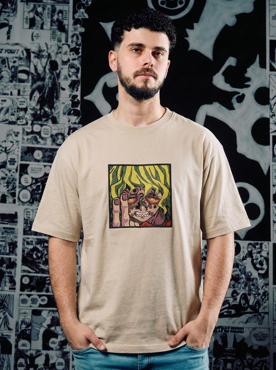 Demon Slayer Embroidered T-Shirt – Wind Hashira – Beige