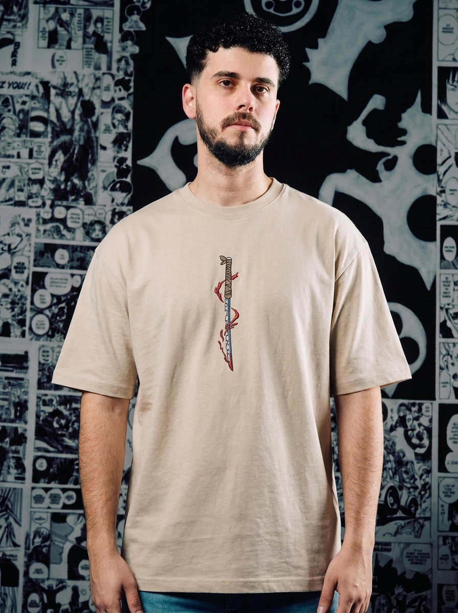 Demon Slayer Embroidered T-Shirt – Upper Moon Six: Daki – Beige