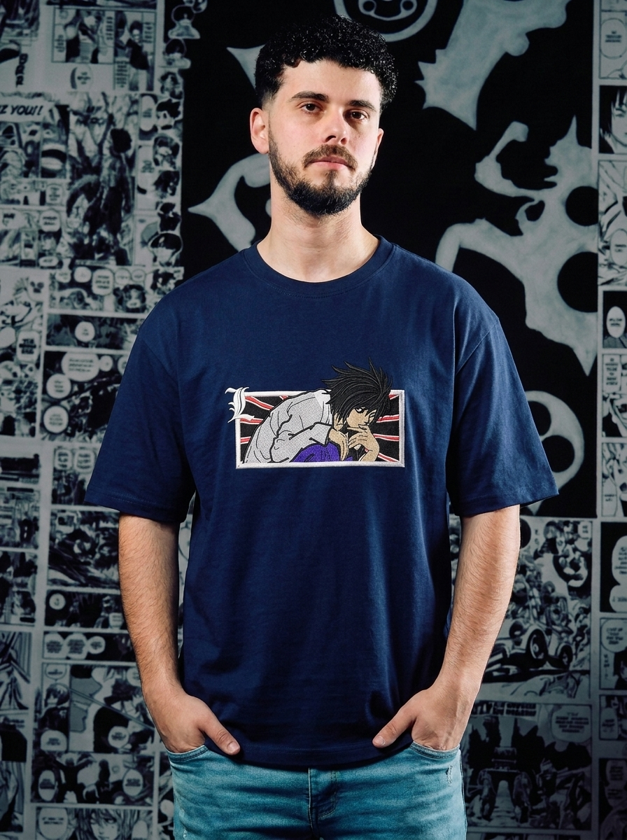 Death Note Embroidered T-Shirt – Just Justice – Navy
