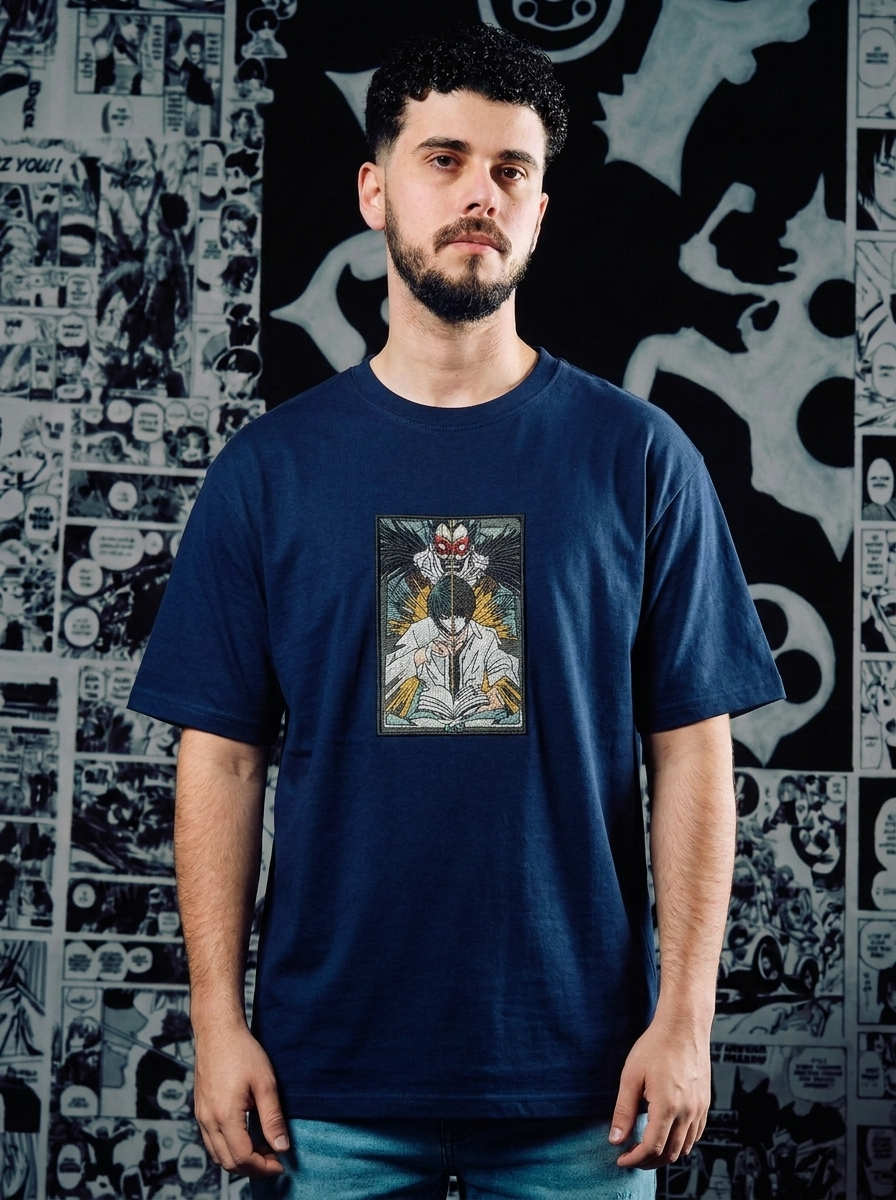 Death Note Embroidered T-Shirt – Shinigami's Apple – Navy
