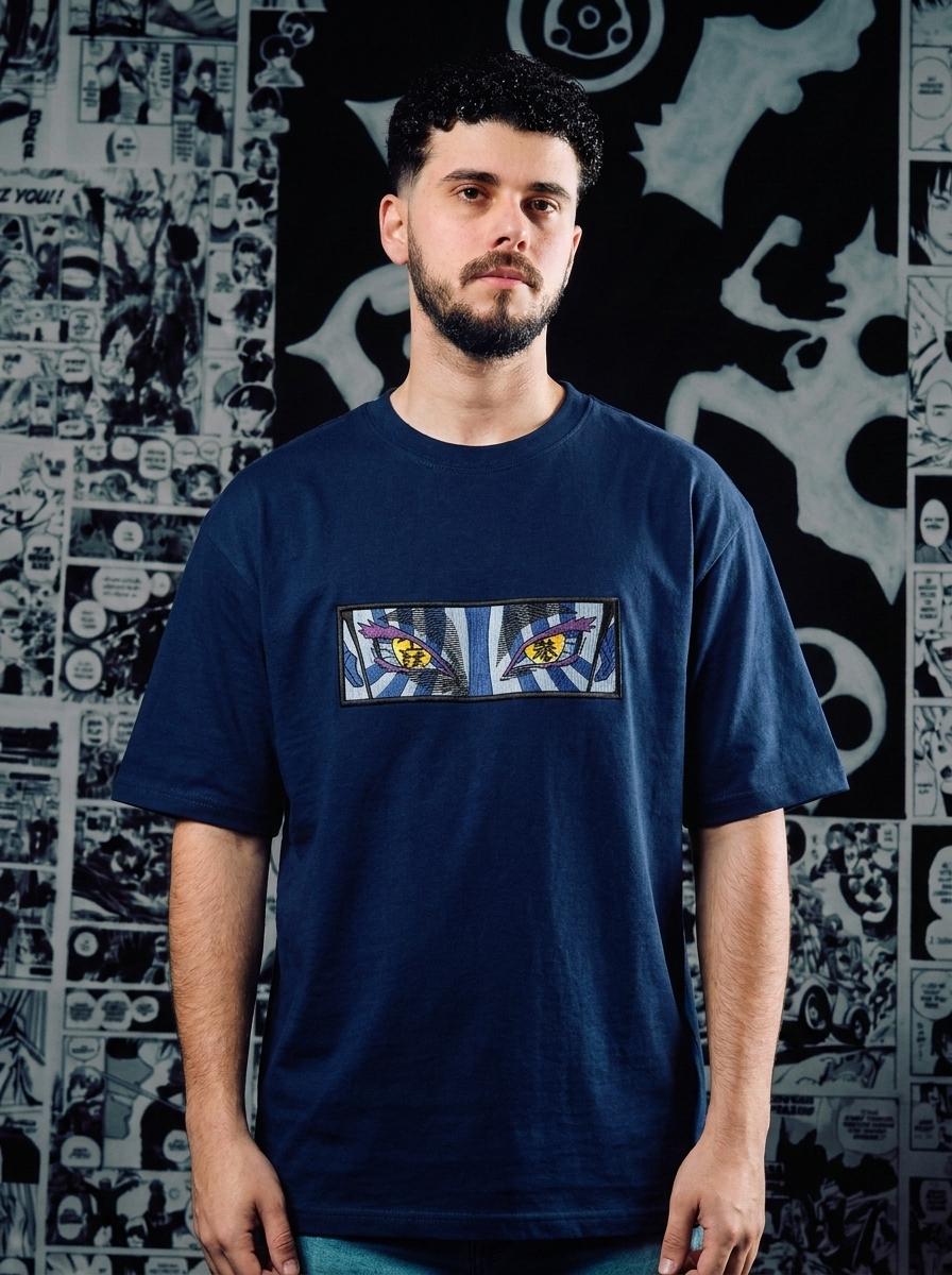 Demon Slayer Embroidered T-Shirt – Water Breathing – Navy