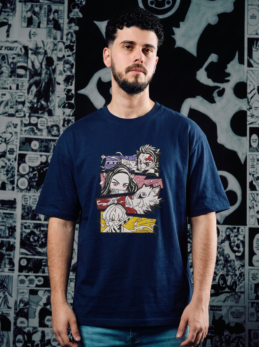 Demon Slayer Embroidered T-Shirt – Beast Breathing – Navy