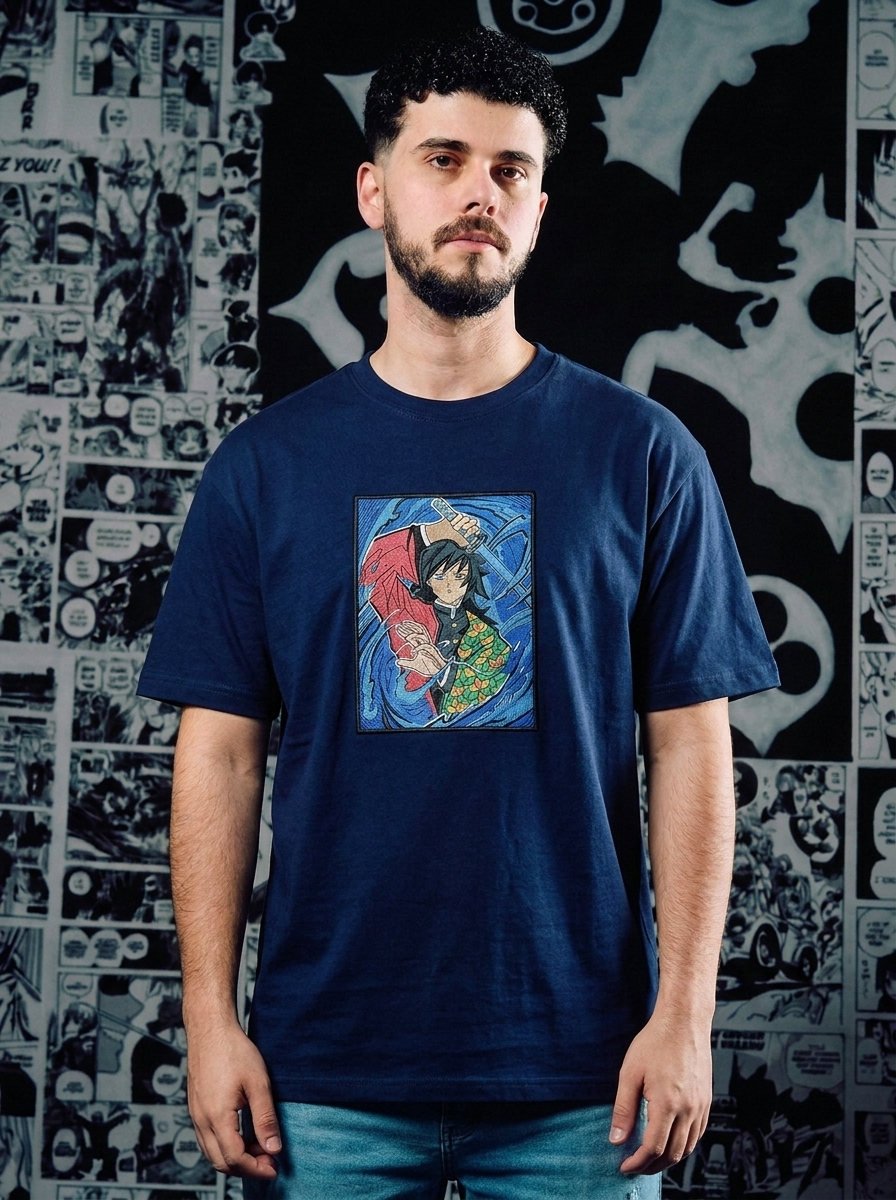 Demon Slayer Embroidered T-Shirt – Progenitor of Demons – Navy
