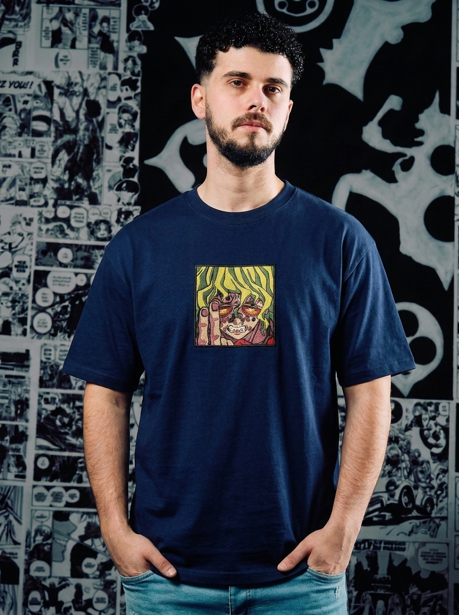 Demon Slayer Embroidered T-Shirt – Wind Hashira – Navy