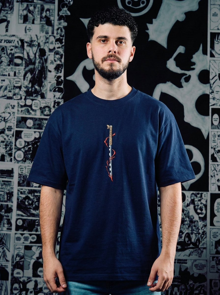 Demon Slayer Embroidered T-Shirt – Upper Moon Six: Daki – Navy